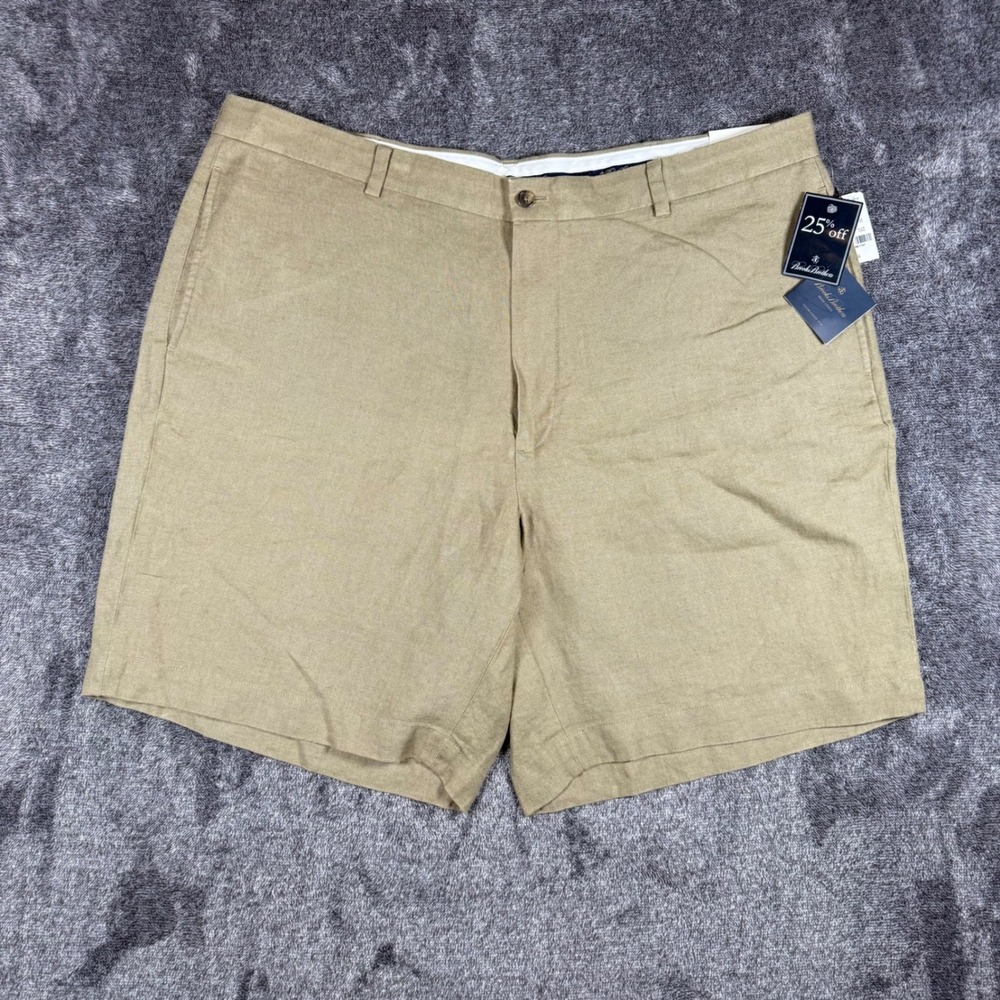 Brooks Brothers Irish Linen Shorts Men's 44 Tan Khaki NWT Plain Front 100% Linen